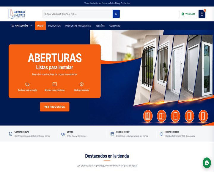 Captura del sitio de Aberturas Aluminio Concordia